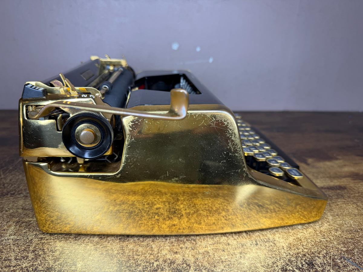 24-Karat Gold-Plated Royal Quiet De Luxe Fully Functional Serviced Vintage Portable Typewriter Elite