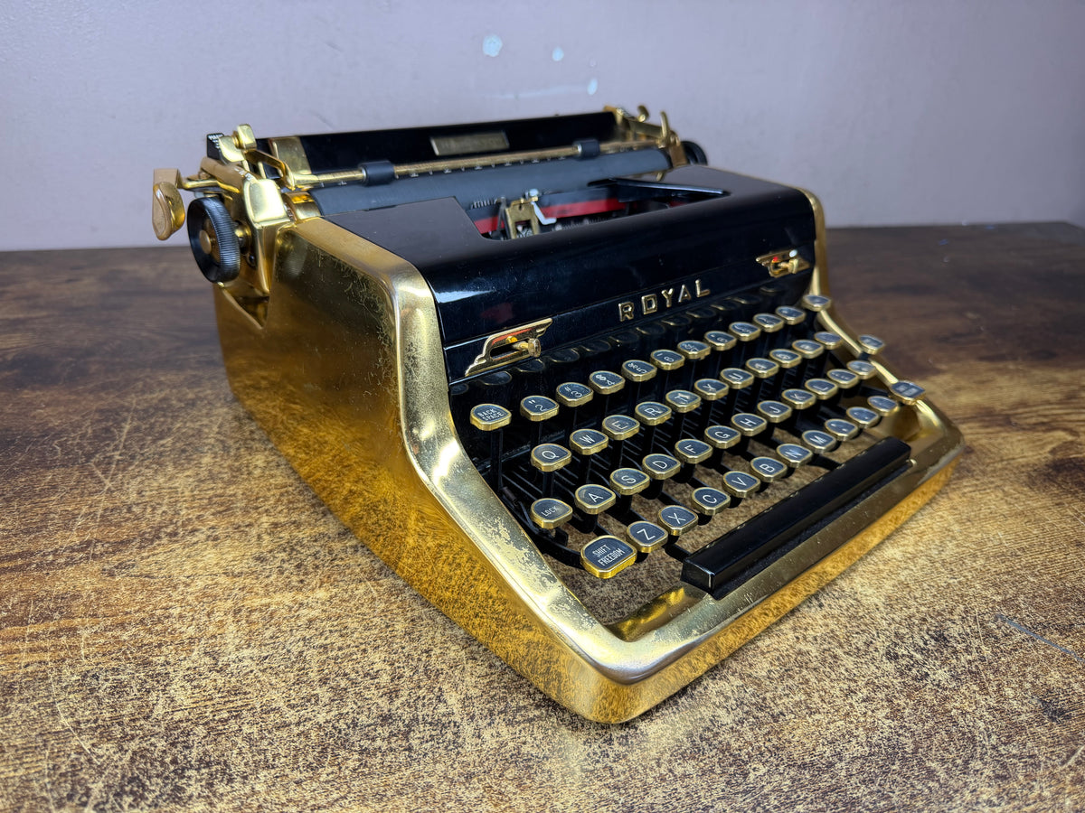 24-Karat Gold-Plated Royal Quiet De Luxe Fully Functional Serviced Vintage Portable Typewriter Elite