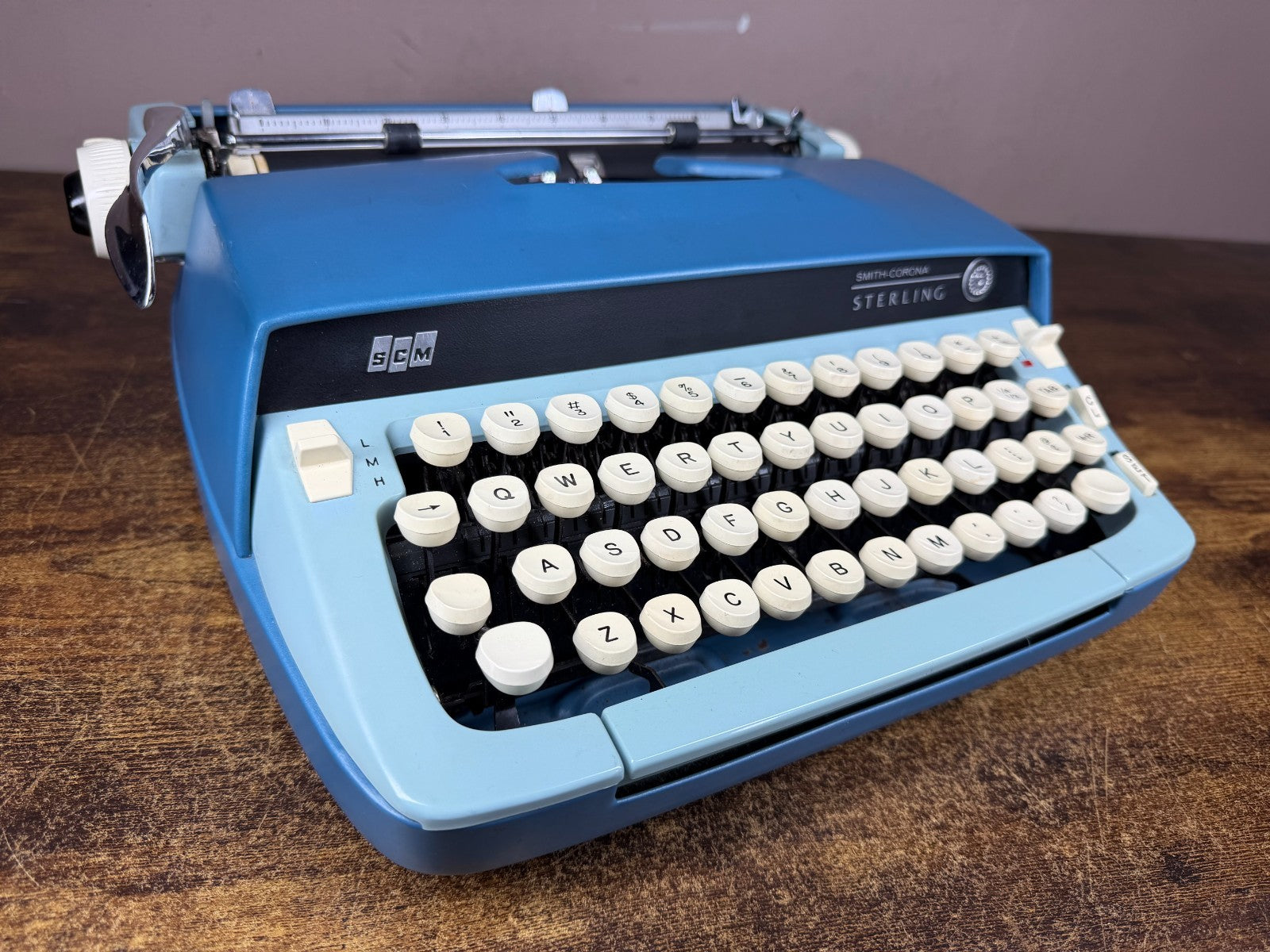 Nice! Serviced 1972 Smith-Corona Sterling Blue Vintage Portable Typewriter