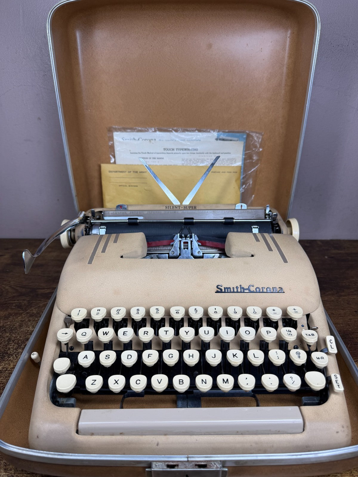 Serviced 1957 Smith-Corona Silent-Super Vintage Portable Typewriter Desert Sand