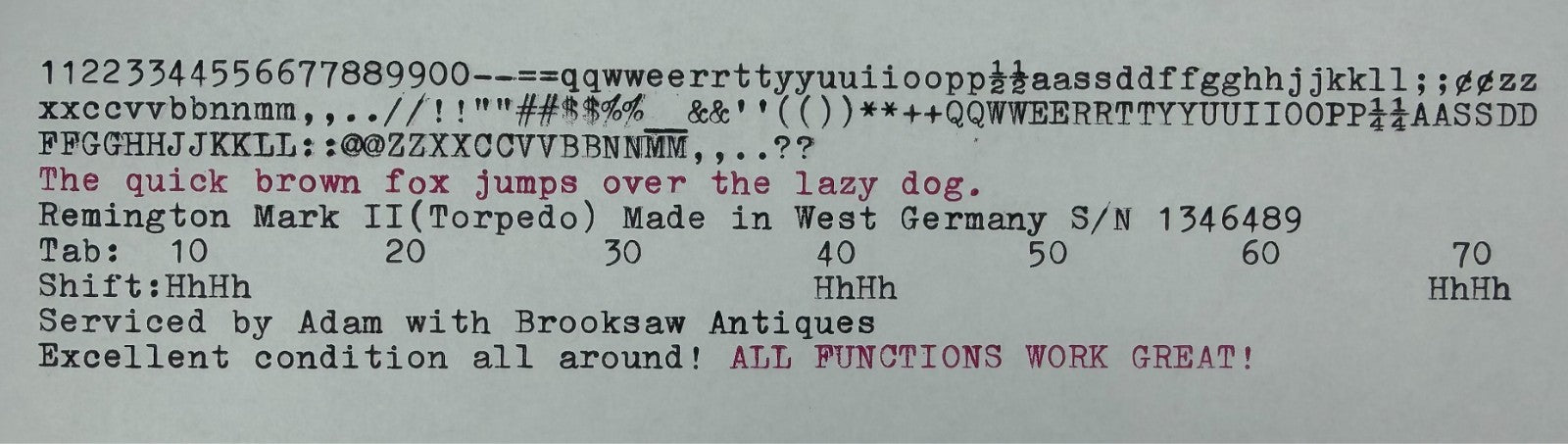 Excellent 1965 Serviced Remington Mark 2 Torpedo Typewriter Made in West Germany