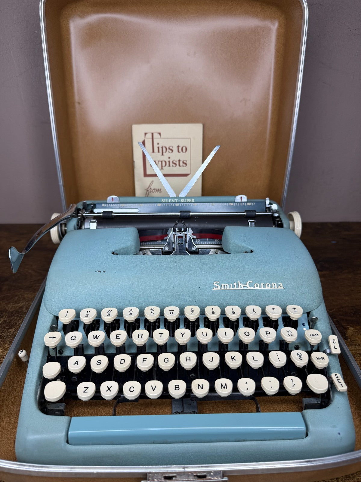 Nice! Serviced 1957 Smith-Corona Silent-Super Alpine Blue Portable Typewriter