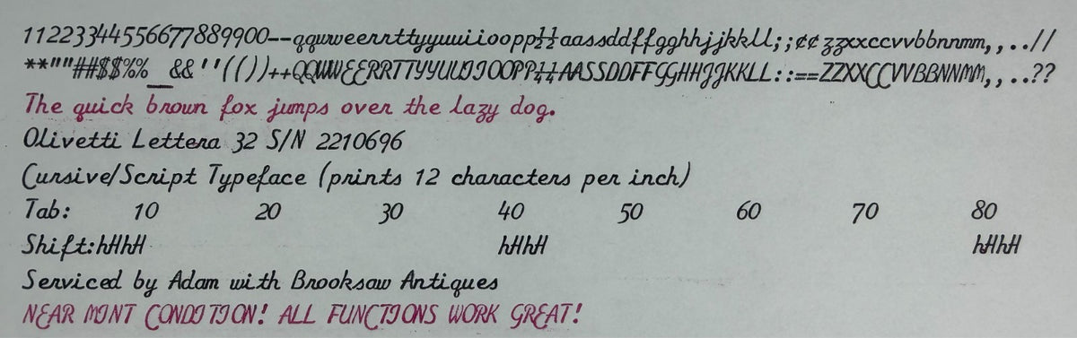 Near mint! Serviced 1964 Cursive/Script Olivetti Lettera 32 Vintage Typewriter