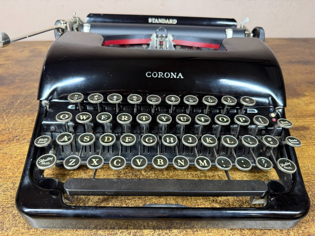 Beautiful! Serviced 1939 Corona Standard Glossy Black Typewriter New Platen