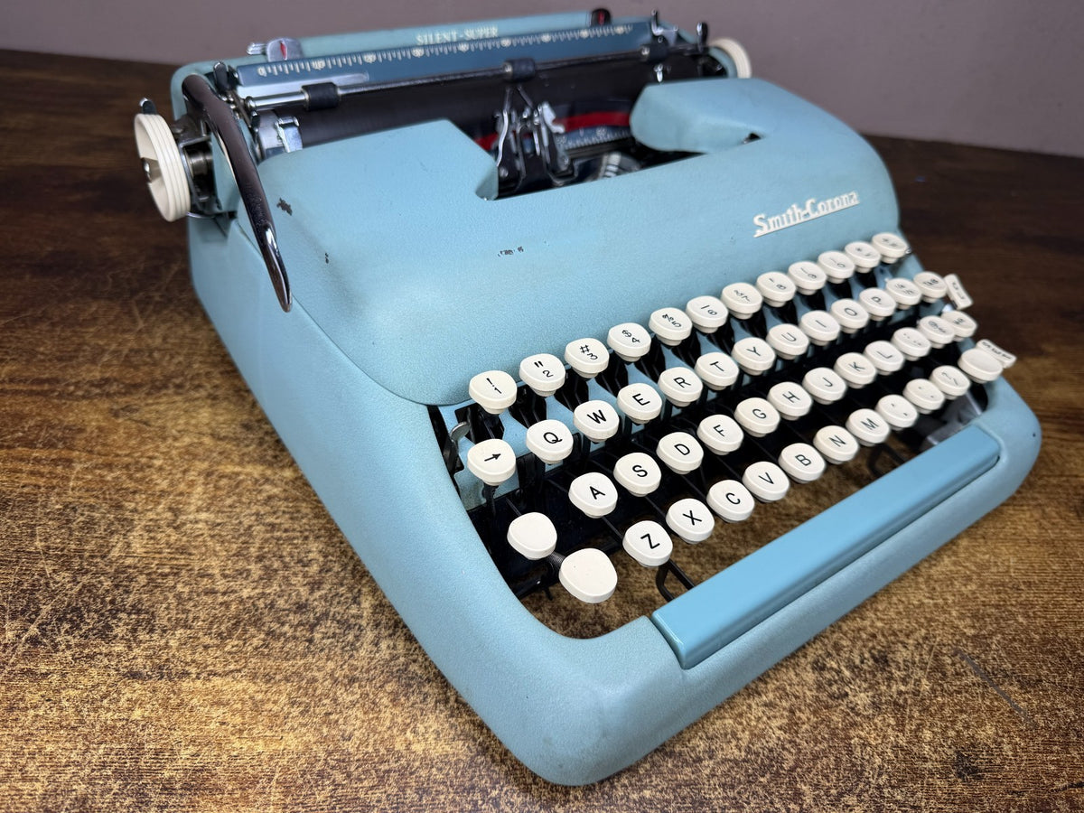 Nice! Serviced 1957 Smith-Corona Silent-Super Alpine Blue Portable Typewriter