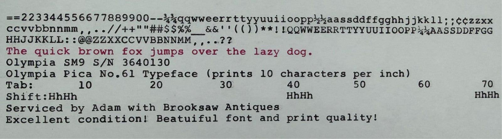 Excellent! Serviced 1969 Olympia SM9 Vintage Typewriter w Rare Pica No.61 Font