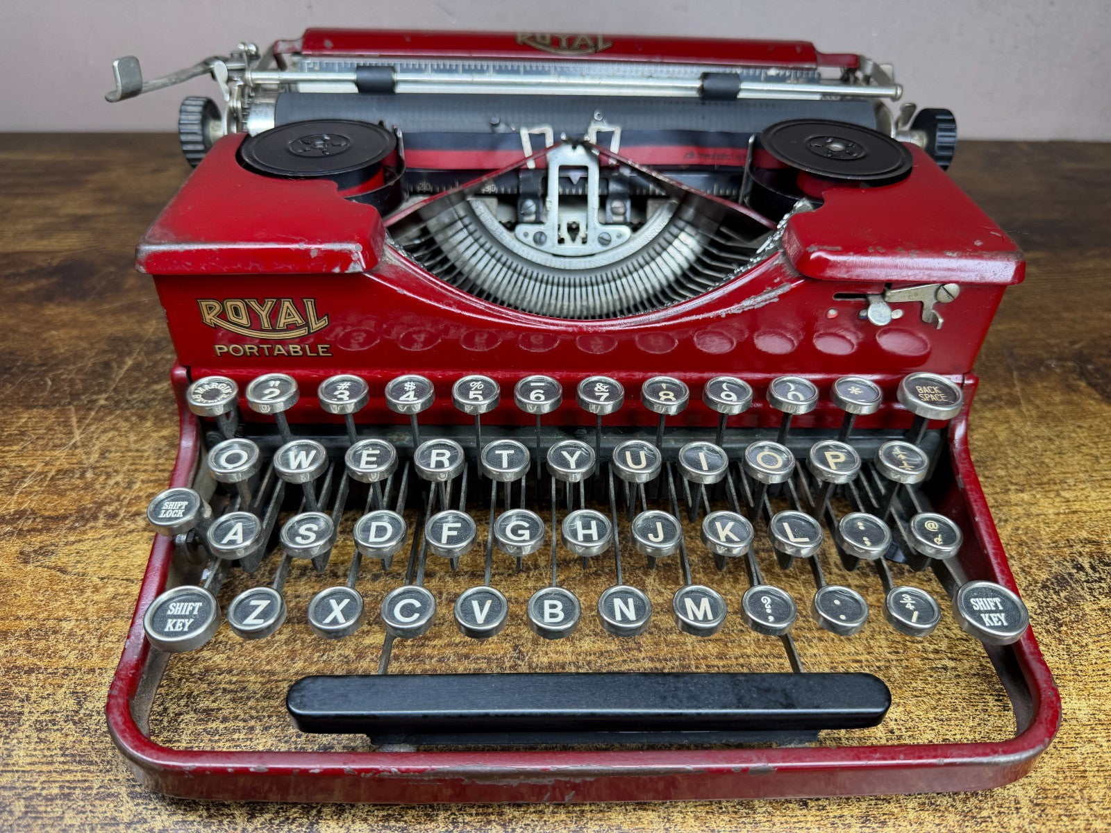 Nice! Serviced 1927 Royal P Model Glossy Red Antique Portable Typewriter