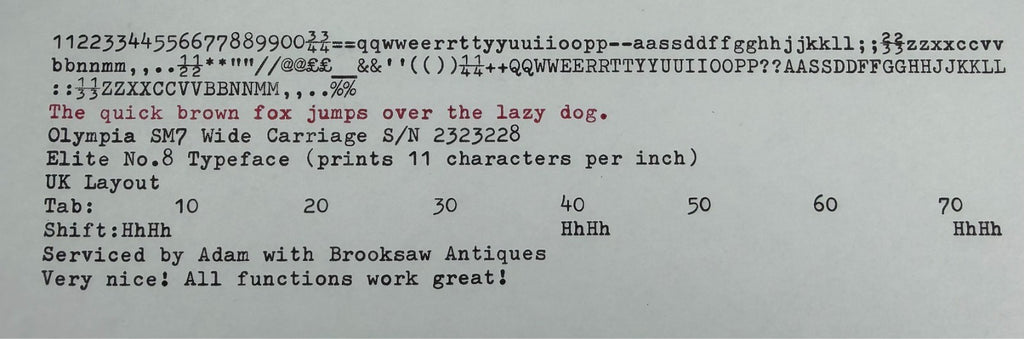 Serviced 1963 Olympia SM7 Wide Carriage Typewriter Elite No.8 (11 CPI) UK Layout