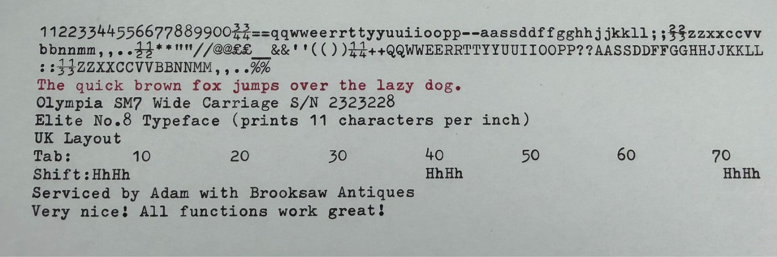 Serviced 1963 Olympia SM7 Wide Carriage Typewriter Elite No.8 (11 CPI) UK Layout