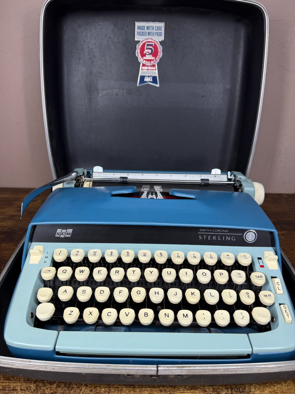 Nice! Serviced 1972 Smith-Corona Sterling Blue Vintage Portable Typewriter