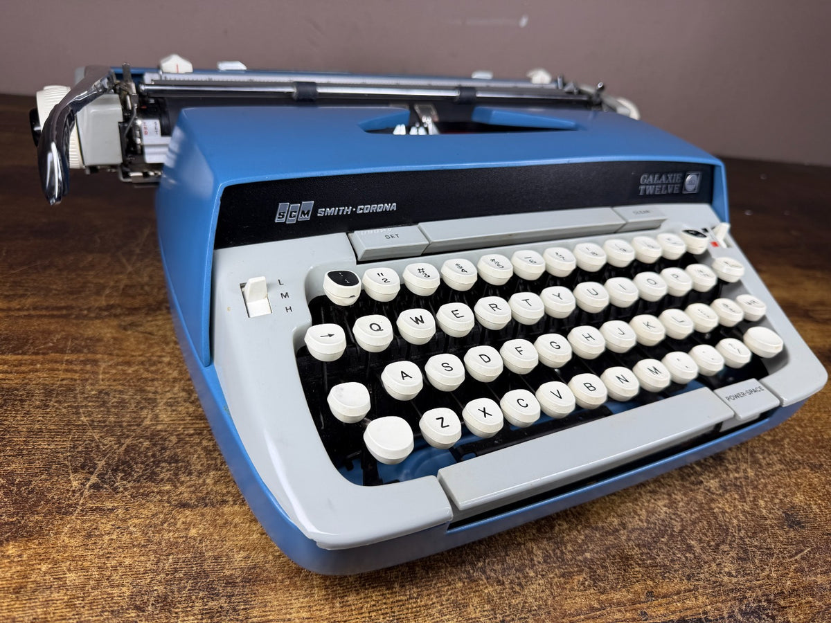 Excellent Serviced 1975 Smith-Corona Galaxie 12 Blue Vintage Portable Typewriter