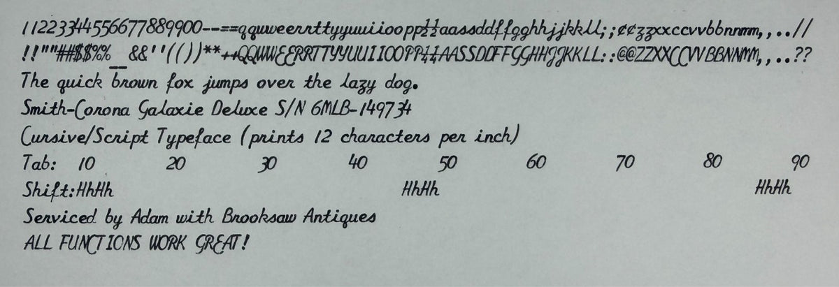 Serviced Cursive/Script 1969-72 Smith-Corona Galaxie Deluxe Vintage Typewriter
