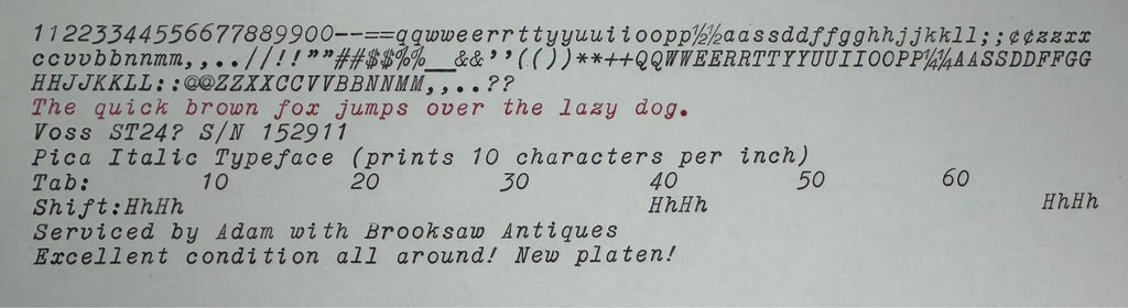 Excellent! Serviced 1958 Voss ST24 Typewriter w Italic Typeface & New Platen