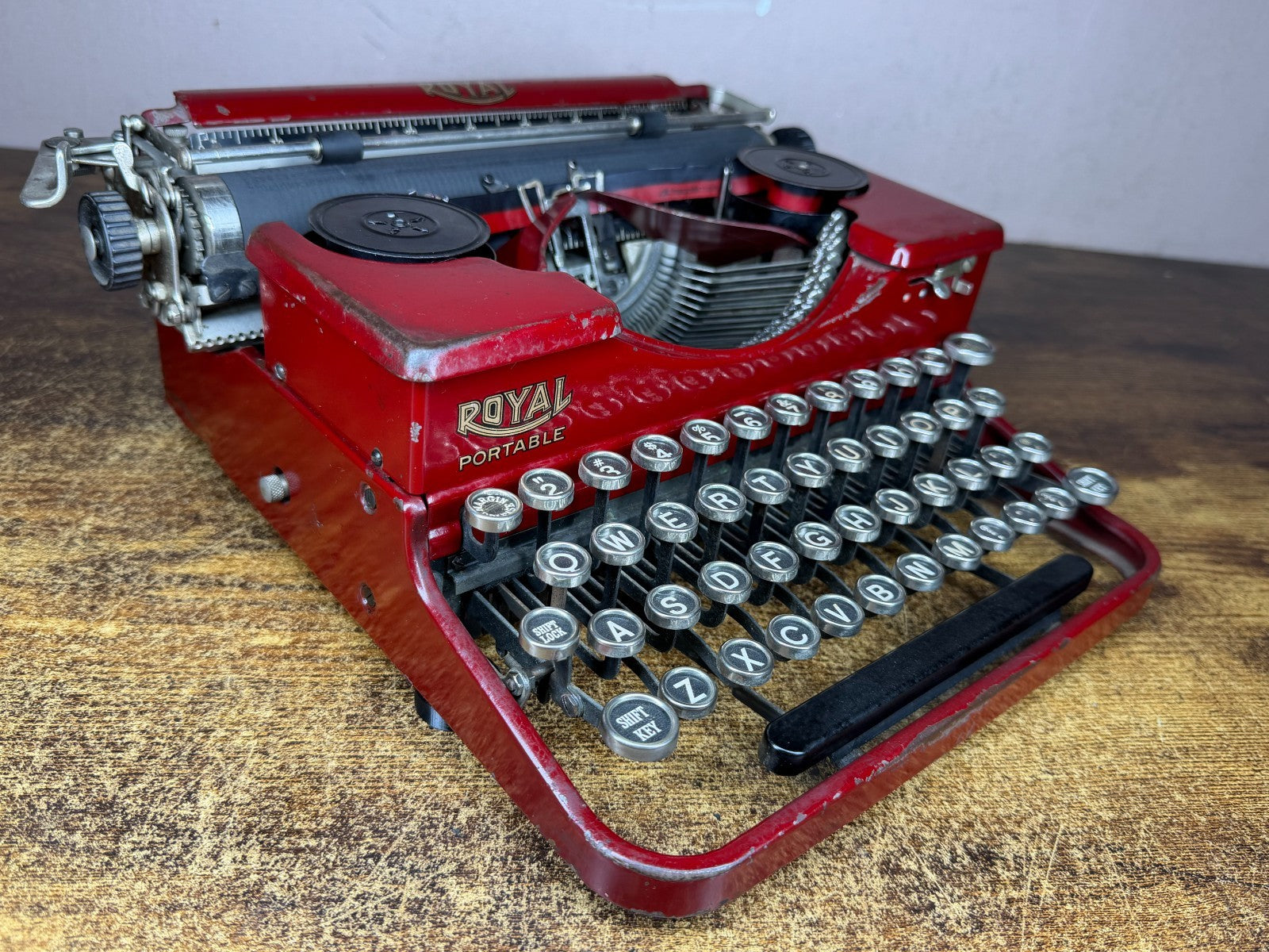 Nice! Serviced 1927 Royal P Model Glossy Red Antique Portable Typewriter
