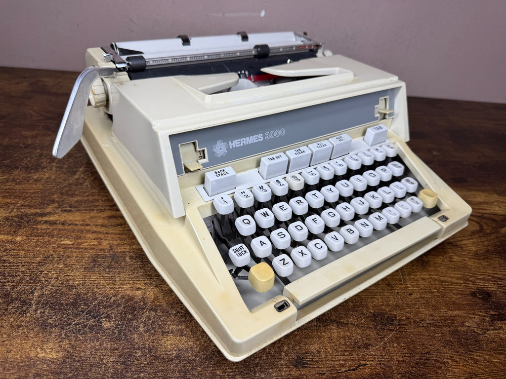 Nice! Serviced 1979 Hermes 3000 3rd Gen Boxy Portable Typewriter Techno Elite