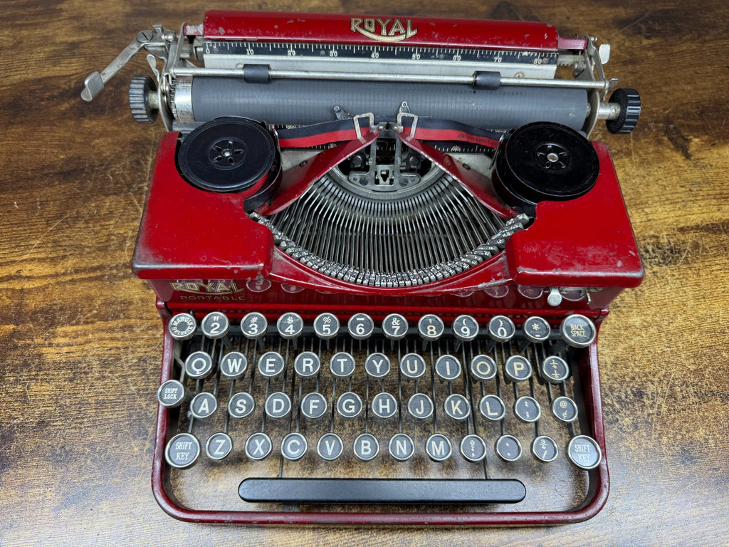 Nice! Serviced 1927 Royal P Model Glossy Red Antique Portable Typewriter