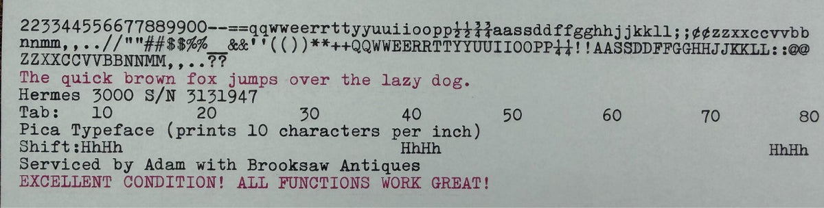 Excellent! Serviced 1962 Hermes 3000 (1st Gen) Vintage Portable Typewriter