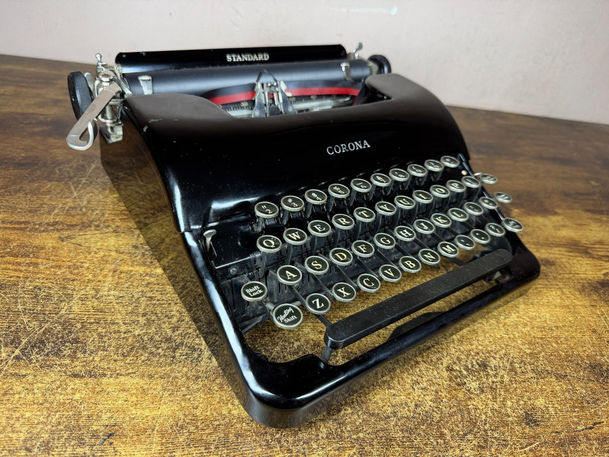 Beautiful! Serviced 1939 Corona Standard Glossy Black Typewriter New Platen