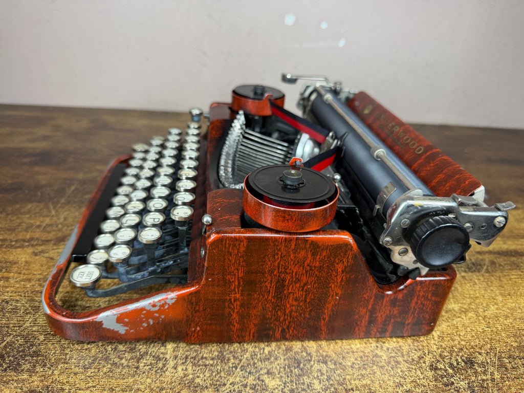 Serviced 1928 Underwood 4 Bank Red Woodgrain Typewriter New Platen Elite