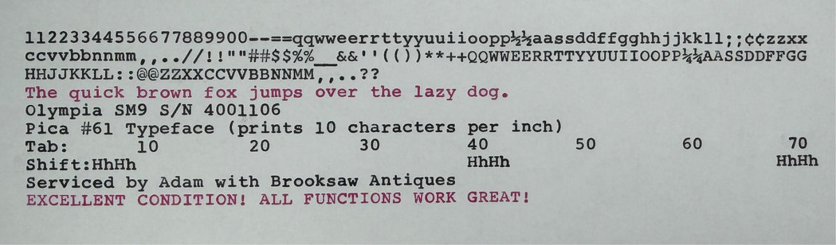 Excellent! Serviced 1970 Olympia SM9 Vintage Typewriter w Rare Pica No.61 Font