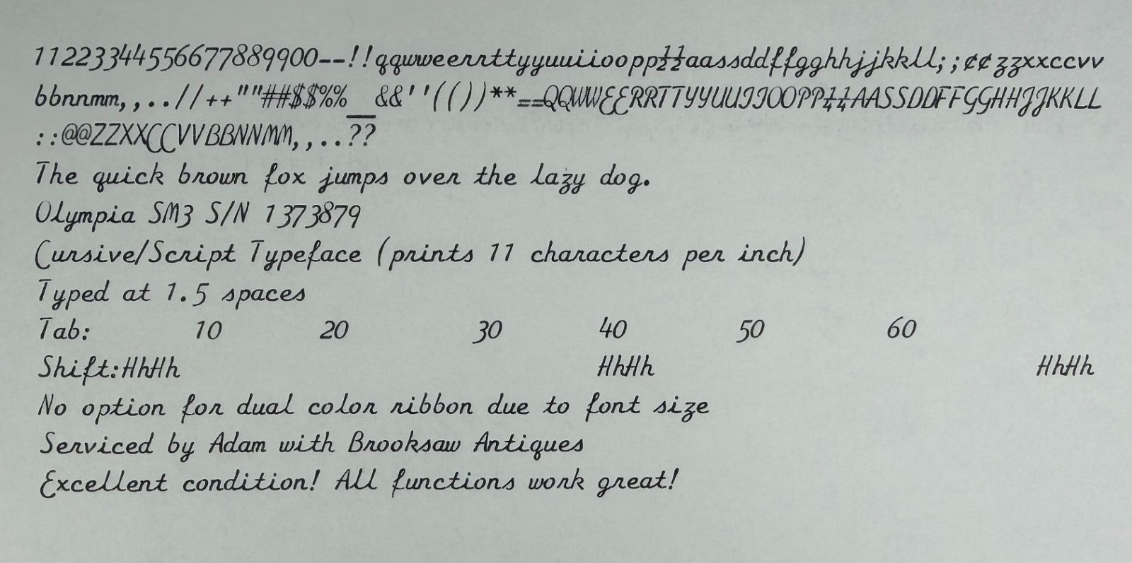 Nice! Serviced 1959 Cursive Script No.75 Olympia SM3 Vintage Portable Typewriter