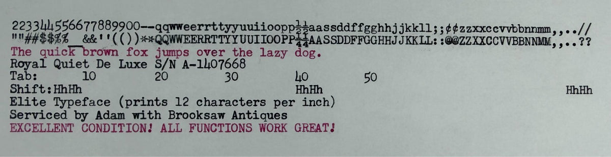 Excellent! Serviced 1947 Royal Quiet De Luxe Vintage Hemmingway Typewriter Elite