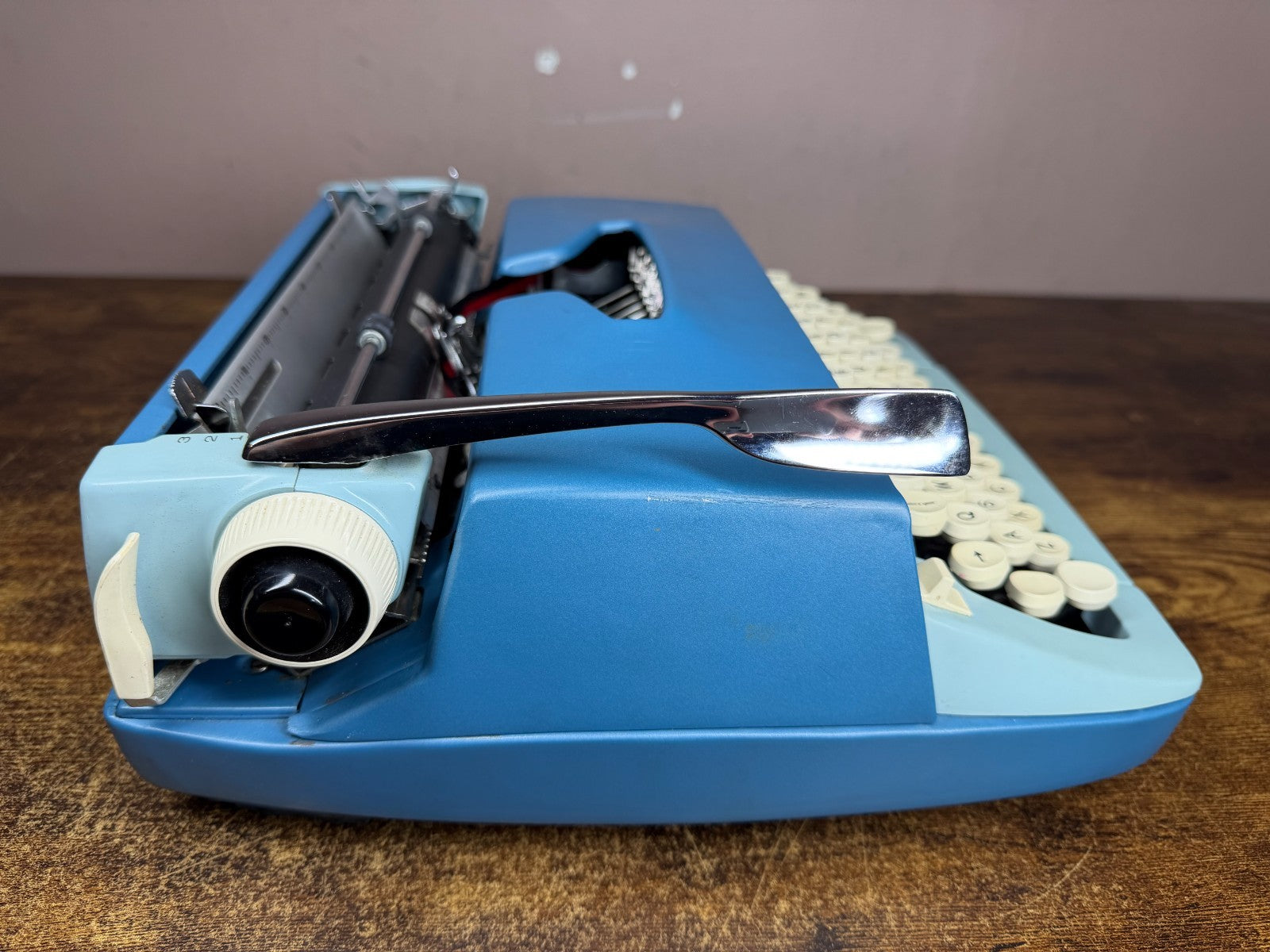 Nice! Serviced 1972 Smith-Corona Sterling Blue Vintage Portable Typewriter
