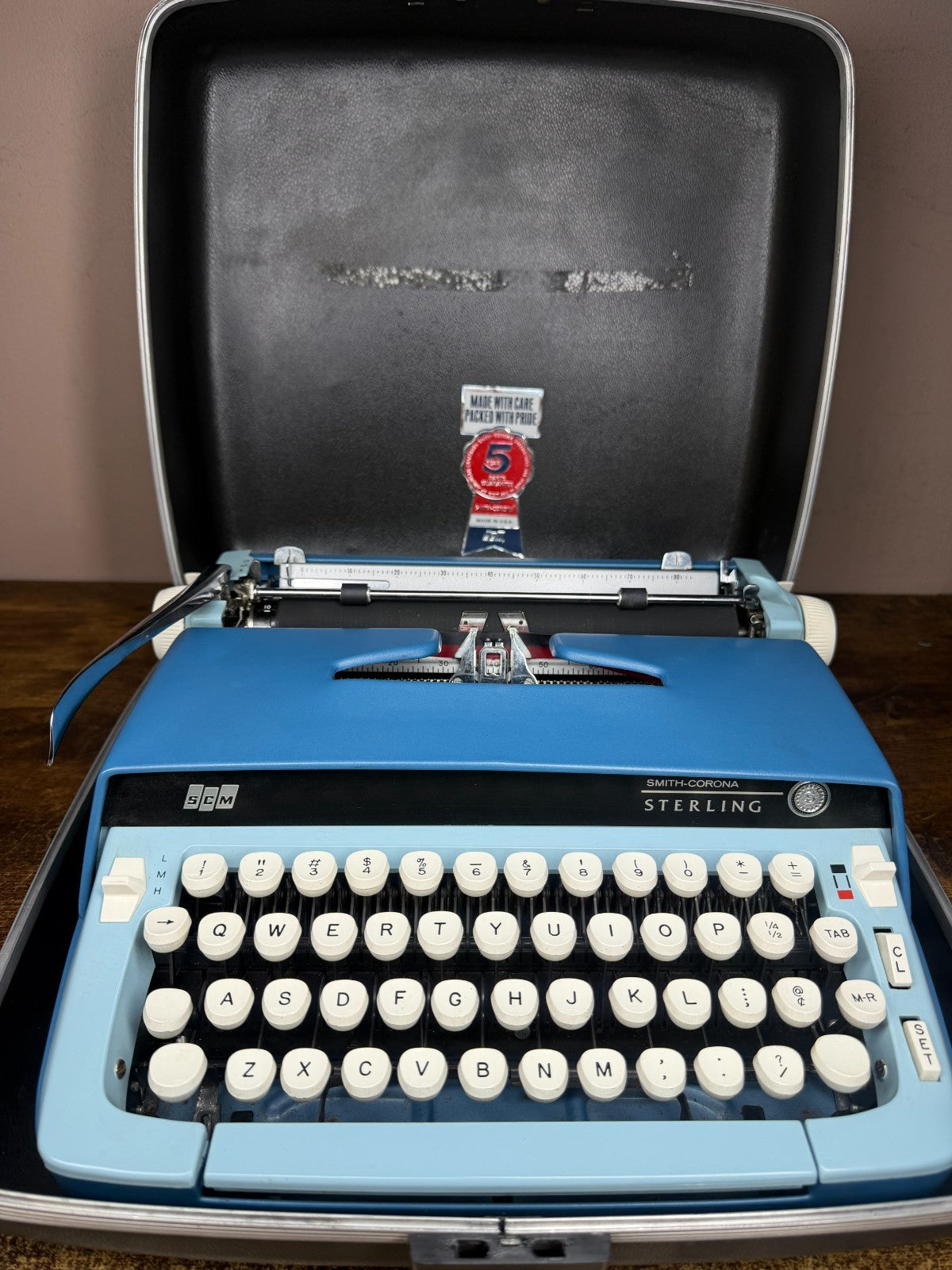 Excellent! Serviced 1974 Smith-Corona Sterling Blue Vintage Portable Typewriter