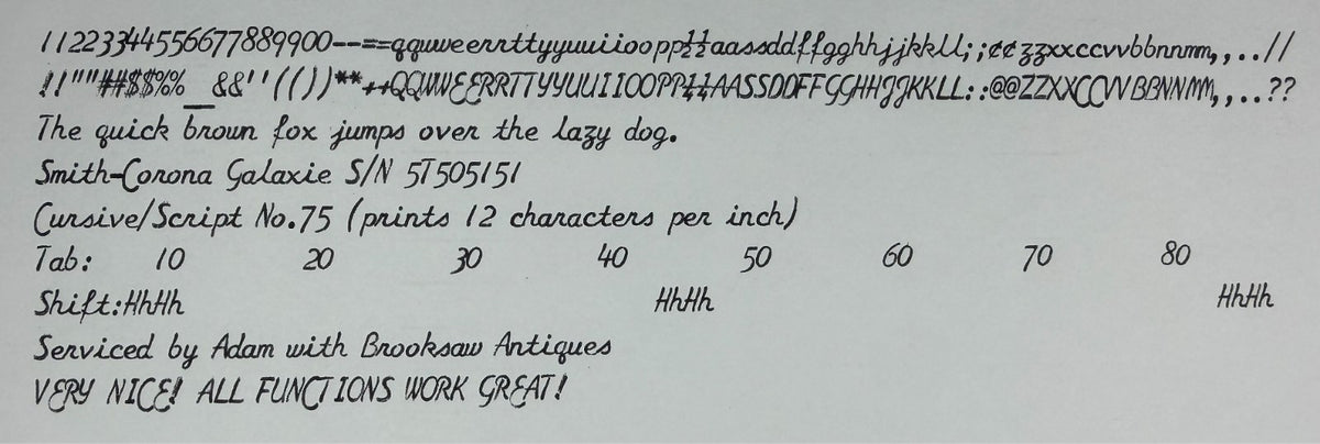 Nice! Serviced 1964 Cursive/Script No.75 Smith-Corona Galaxie Vintage Typewriter