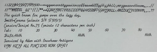 Nice! Serviced 1964 Cursive/Script No.75 Smith-Corona Galaxie Vintage Typewriter