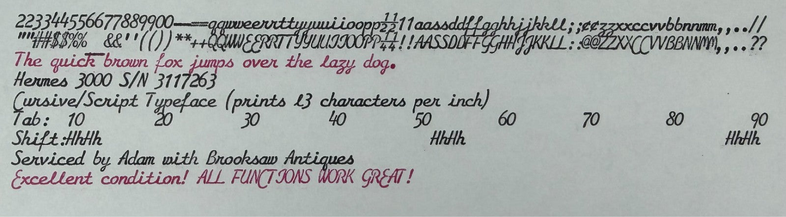 Excellent Serviced 1962 Cursive/Script Hermes 3000 Typewriter w New Platen 13CPI
