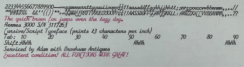 Excellent Serviced 1962 Cursive/Script Hermes 3000 Typewriter w New Platen 13CPI