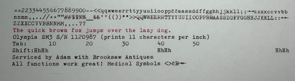 Serviced 1958 Olympia SM3 Green Portable Typewriter Medical Symbols (11CPI)