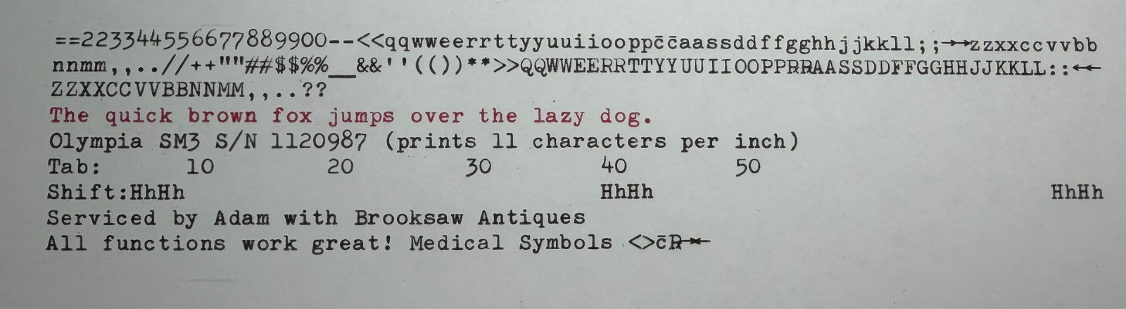 Serviced 1958 Olympia SM3 Green Portable Typewriter Medical Symbols (11CPI)
