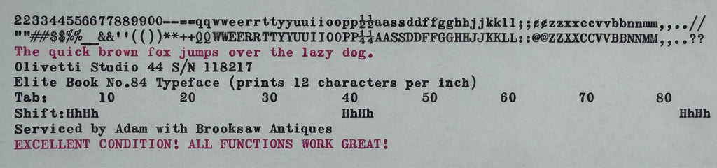 Excellent! Serviced 1952 Olivetti Studio 44 Typewriter Elite Book No.84 Font