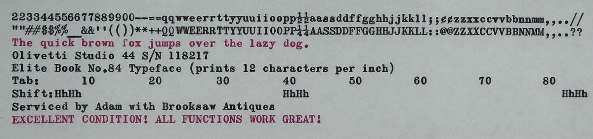 Excellent! Serviced 1952 Olivetti Studio 44 Typewriter Elite Book No.84 Font