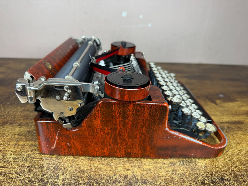 Serviced 1928 Underwood 4 Bank Red Woodgrain Typewriter New Platen Elite