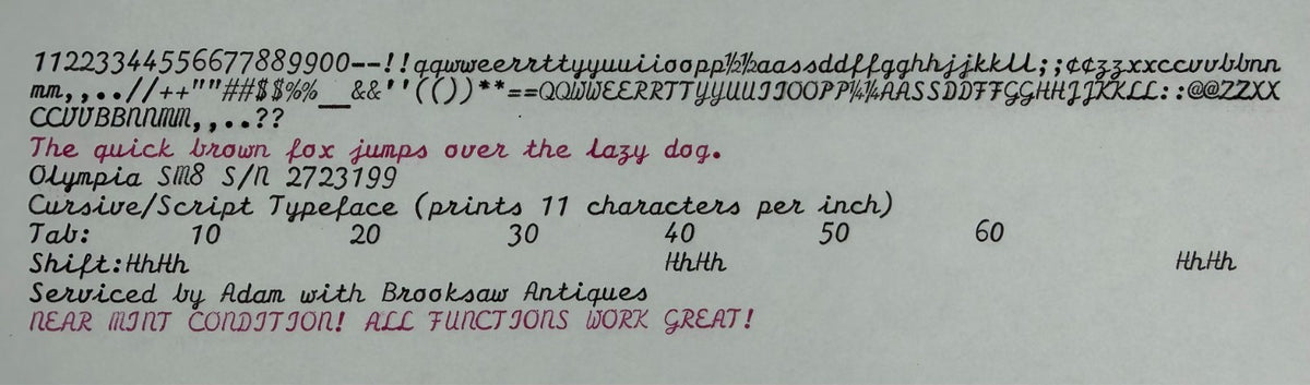 Near Mint! Serviced Cursive/Script No.69 1965 Olympia SM8 Vintage Typewriter