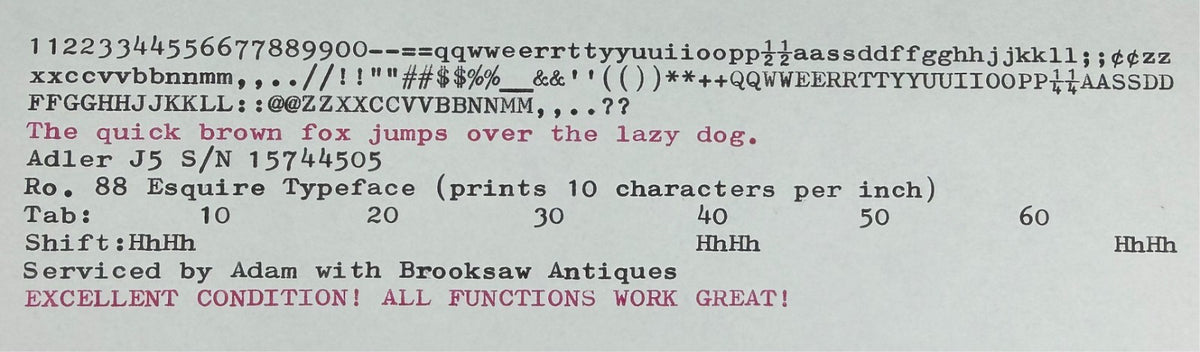 Excellent! Serviced 1977 Adler J5 White Vintage Typewriter Ro.88 Esquire Font